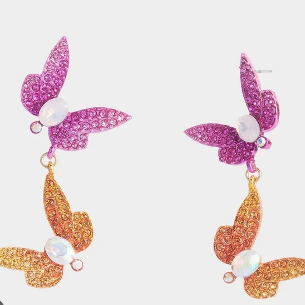 🦋🔹️Betsey Johnson🔹️Garden Glam Dragonfly Double Drop Stud Earrings - Picture 9 of 9